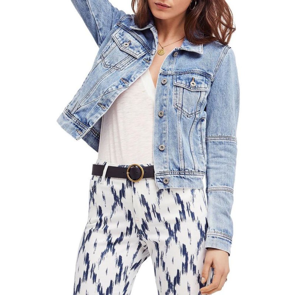 Free People Womens Rumors Blue Lightweight Short Spring Denim Jacket Coat NWT